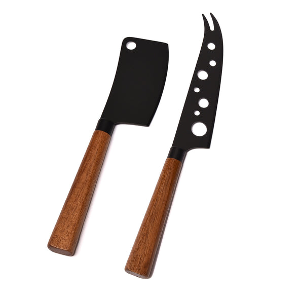 St Clare 3 Piece Cheese Board Set <br>1 x Acacia Board, 2 x Acacia & S/S Cheese Knives <br>Black Stainless Steel