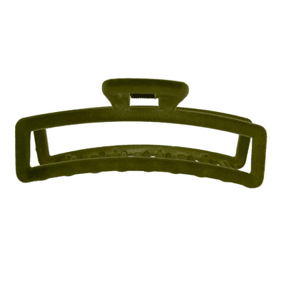 Ullu Antonia Hair Claw <br>Size: 11 x 4.7 x 4cm <br>Olive Green Velvet Like Soft Touch Finish