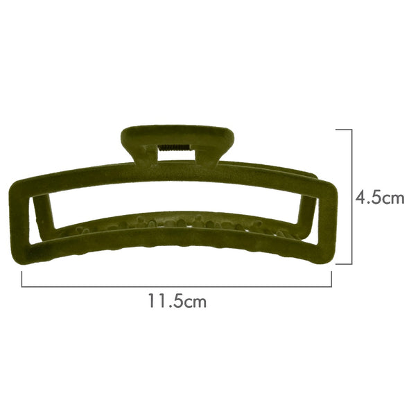 Ullu Antonia Hair Claw <br>Size: 11 x 4.7 x 4cm <br>Olive Green Velvet Like Soft Touch Finish