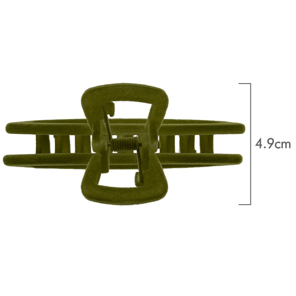 Ullu Antonia Hair Claw <br>Size: 11 x 4.7 x 4cm <br>Olive Green Velvet Like Soft Touch Finish