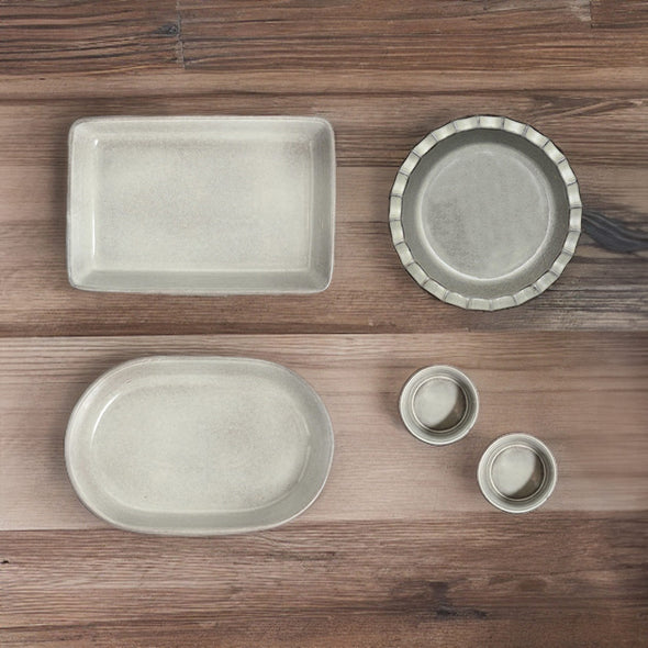 Lunde Ceramic Bakeware Oval Baker <br>Reactive Grey <br>Dimensions - 36 x 26 x 7cm