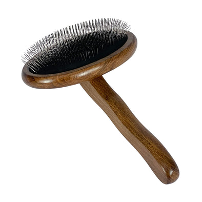 Furzone Dog/Cat Oval Slicker Brush <br>Stainless Steel & Beechwood <br>17.5 x 11.5 x 7.5cm Small Pins 15mm
