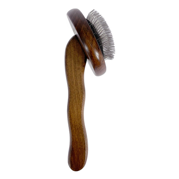 Furzone Dog/Cat Oval Slicker Brush <br>Stainless Steel & Beechwood <br>17.5 x 11.5 x 7.5cm Small Pins 15mm