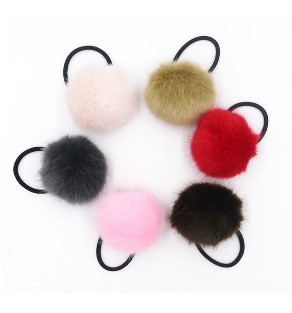 Faux Fur Pom Pom Hair Elastic <br>Black <br>5cm diameter