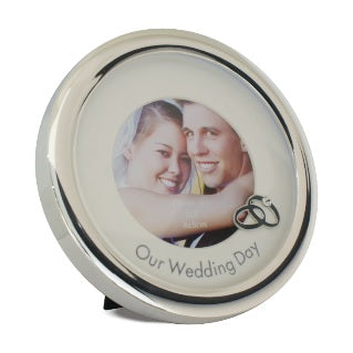 Silver plated round picture frame our wedding day