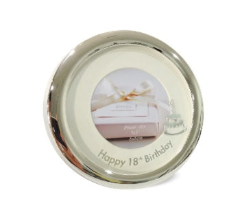 Silver plated Round picture frame happy 18th birthday