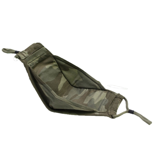 ADULT Washable Face Mask <br>3 layer ANTI-FOG FILTER & VALVE <br>Antimicrobial cloth fabric Green Camo
