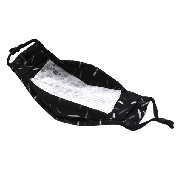 ADULT Washable Face Masks <br>3 layer ANTI-FOG FILTER & VALVE <br>Antimicrobial cloth fabric Black w/ Grey Lines