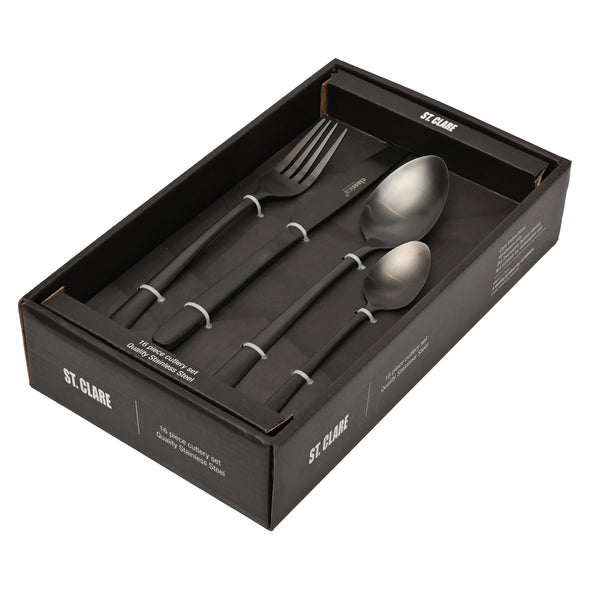 St Clare Nordic Quality Stainless Steel Black Satin matte finish Cutlery set