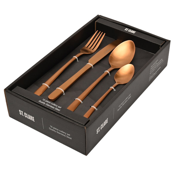 St Clare Nordic Quality Stainless Steel Rose Gold Satin matte finish Cutlery set