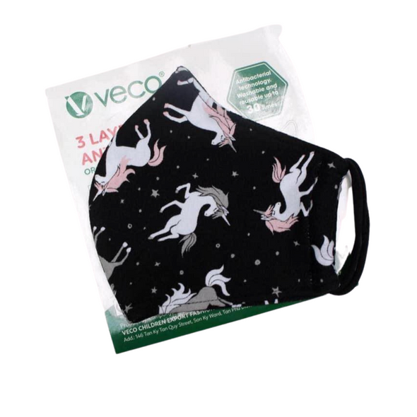 ADULT Washable Face Masks <br>3 layer Antimicrobial cloth fabric <br>Black Unicorn