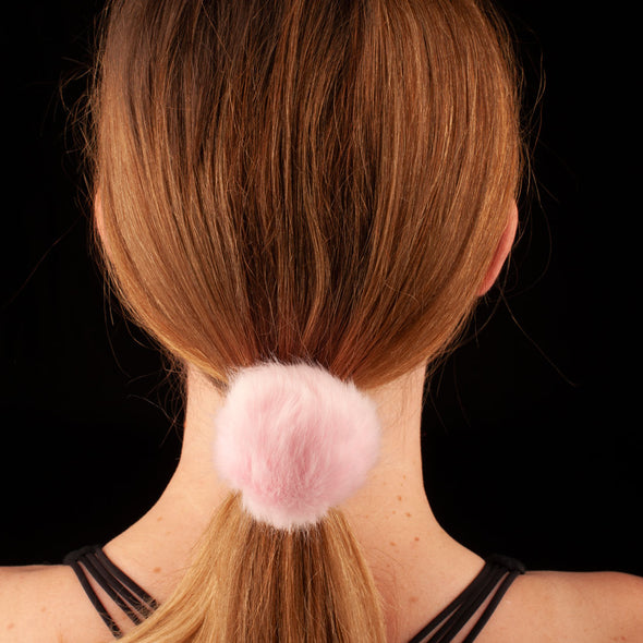 Faux Fur Pom Pom Hair Elastic <br>Baby Pink <br>5cm diameter