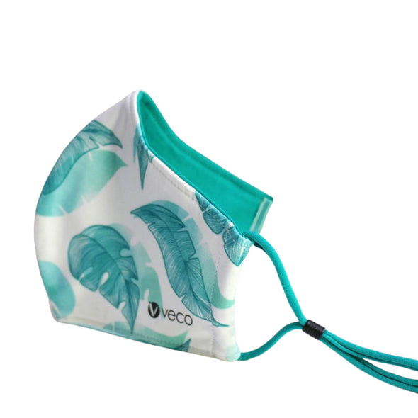 KIDS Washable Face Masks <br>3 layer Antimicrobial cloth fabric <br>Aqua Fern Leaves