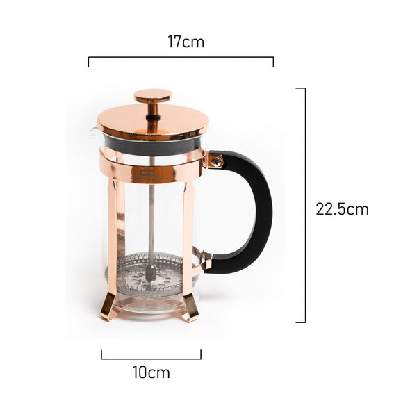 Measurements of Coffee Culture Borosilicate Glass French press Plunger with Rose Gold heavy duty stainless steel lid and frame 8 cup 1000ml