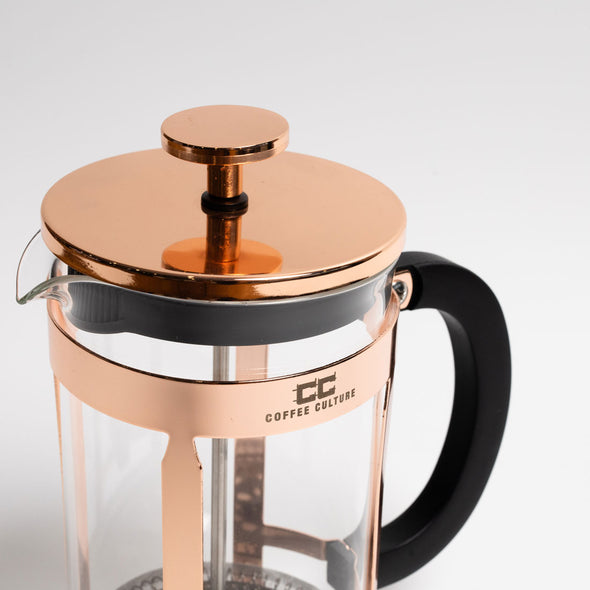 Coffee Culture Borosilicate Glass French press Plunger with Rose Gold heavy duty stainless steel lid and frame 8 cup 1000ml