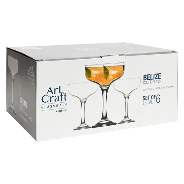 packaging of Classica Art Craft Belize set of 6 Cocktail Coupe Glass 235ml capacity