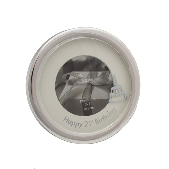 Silver plated round picture frame happy 21st birthday