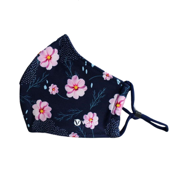 KIDS Washable Face Masks <br>3 layer Antimicrobial cloth fabric <br>Navy with Pink Blossom