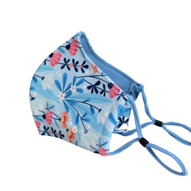 KIDS Washable Face Masks <br>3 layer Antimicrobial cloth fabric <br>Blue Garden Flowers