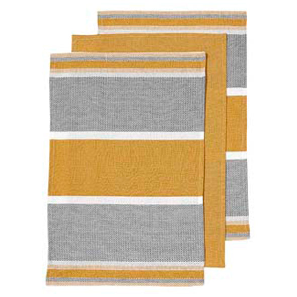 Ladelle Tea Towel <br>Revive Block Woven Mustard <br>3 Pack