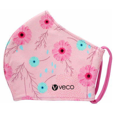 ADULT Washable Face Masks <br>3 layer Antimicrobial cloth fabric <br>Pink & Blue Gerbera