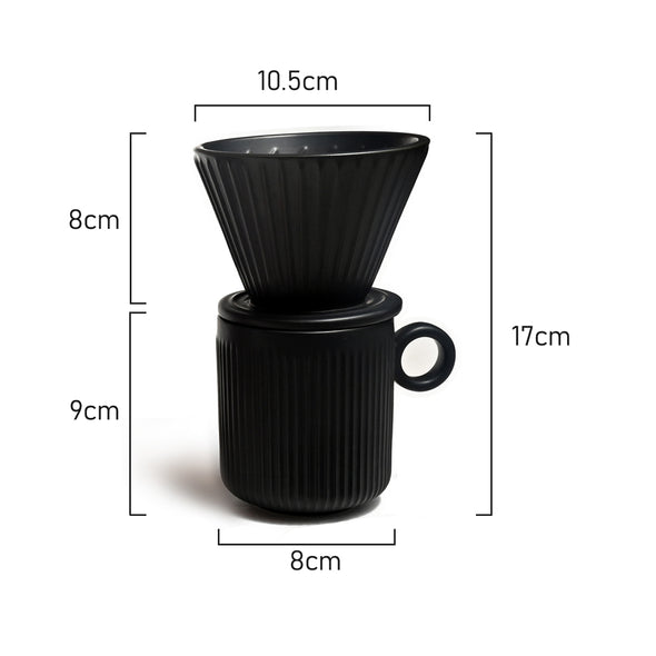 Measurements of Coffee Culture black ceramic ribbed design mug and pour over set 320ml Capacity 