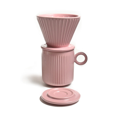 Coffee Culture pink ceramic ribbed design mug and pour over set 320ml Capacity 
