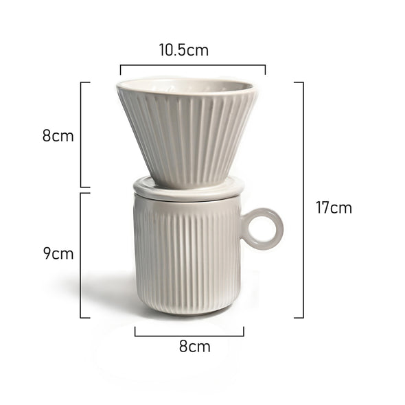 Measurements of Coffee Culture grey ceramic ribbed design mug and pour over set 320ml Capacity 