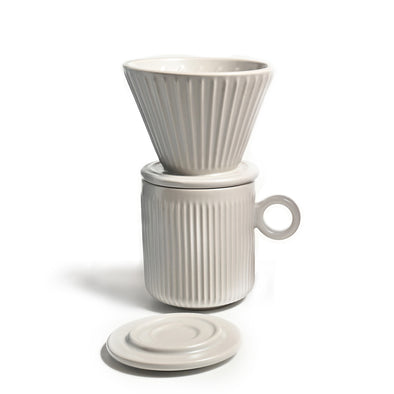 Coffee Culture grey ceramic ribbed design mug and pour over set 320ml Capacity 
