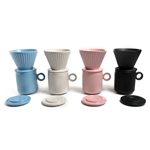 Coffee Culture whole colour range ceramic ribbed design mug and pour over set 320ml Capacity 