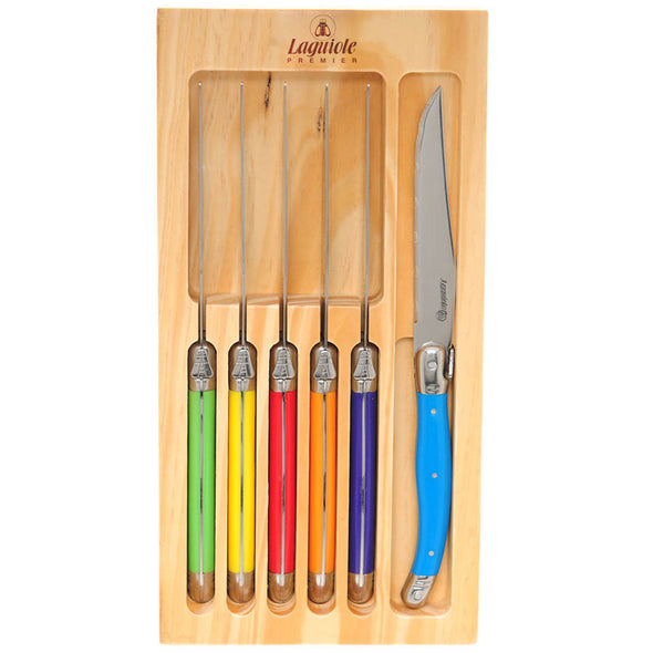 Laguiole 6 piece Steak Knife Set <br>6 x Steak Knives <br>Multi Coloured