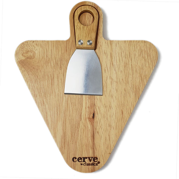 Cerve 2 Piece Cheese Set including a Triangle Acacia Board with an Acacia Stainless Steel Cheese Knife