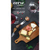 Packaging of Cerve 3 Piece Cheese Set including 1 Acacia Board, 1 Acacia & Stainless Steel Cheese Knife and 1 Acacia & Stainless Steel Cheese Knife