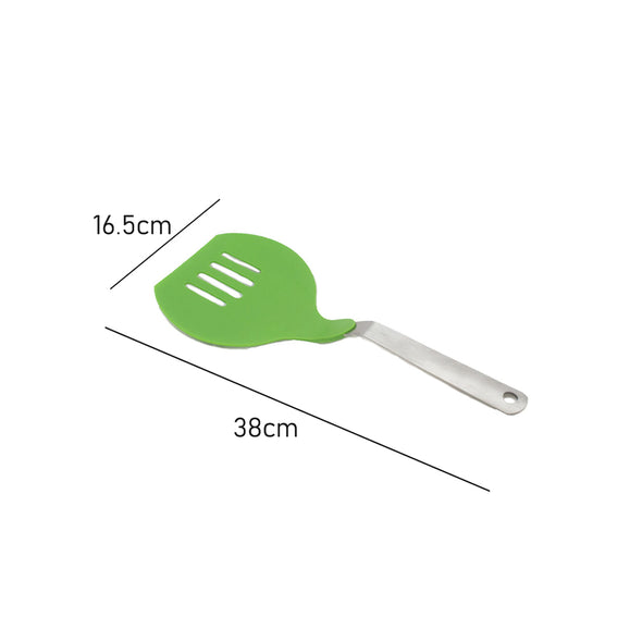 Measurements of Green Jumbo Pancake Slotted Turner with stainless steel handle