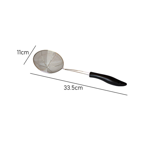Measurements of extra small stainless steel Spiral Skimmer with Black Handle 