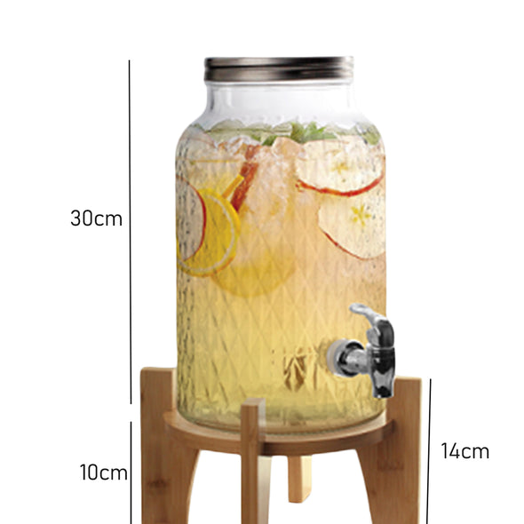 Measurements of Classica Art Craft Glass Beverage Dispenser With Wooden Stand 5.8Ltr capacity