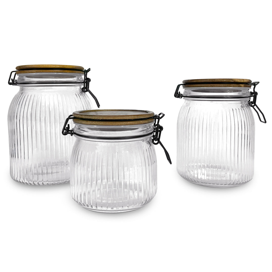 Classica Art Craft Glass Storage Jars With Sustainable Acacia Lids Set