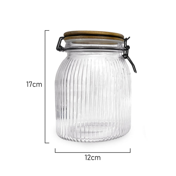 Measurement of Classica Art Craft Big Ribbed Glass Storage Jars With Sustainable Acacia Lids