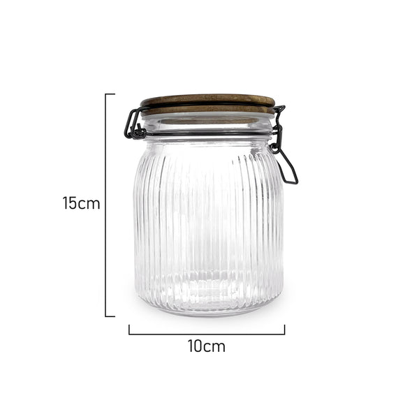 Measurement of Classica Art Craft Medium Ribbed Glass Storage Jars With Sustainable Acacia Lids
