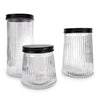 Classica Art Craft Set of 3 Ribbed Glass Storage Jars With Metal Lids