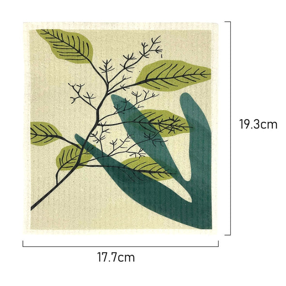 Measurements of Biodegradable Swedish Dish Cloth with Green leaves patterns
