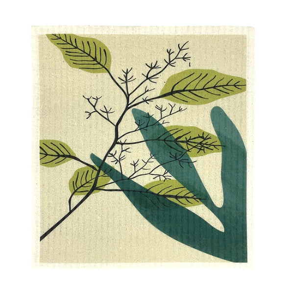 Biodegradable Swedish Dish Cloth with Green leaves Autumn patterns