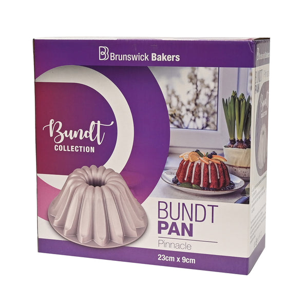 box of Brunswick Bakers Cast Aluminium Premium non-stick Pinnacle Bundt Pan