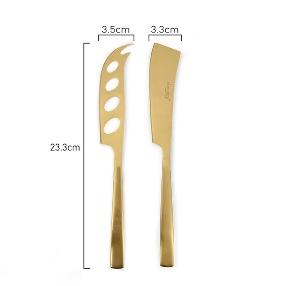 Measurements of St Clare Nordic Quality Stainless Steel Gold Satin matte finish 2 cheese knives set