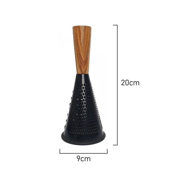 Measurement of St. Clare 20cm Black stainless steel Grater with acacia wood handle and non slip silicone base