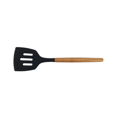 St. Clare Black silicone slotted turner with Acacia Handle