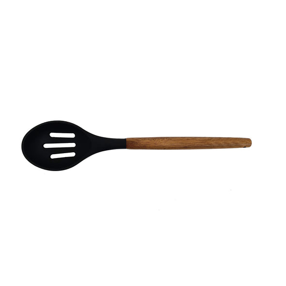 St. Clare Black silicone slotted spoon with Acacia Handle