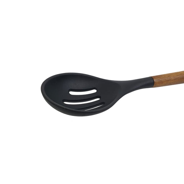 St. Clare Black silicone slotted spoon with Acacia Handle