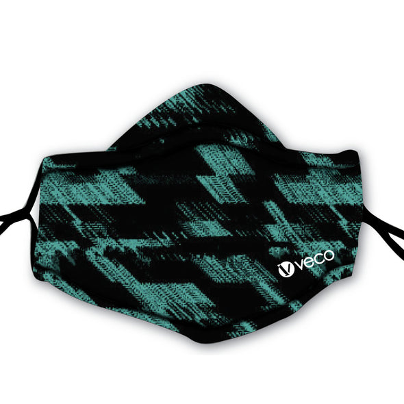 ADULT Washable Face Mask <br>3 layer ANTI-FOG & Antimicrobial cloth fabric <br>Black & Teal Brush