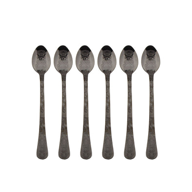 Coffee Culture Set of 6 Stainless steel Parfait Spoon with Black Engraved Design